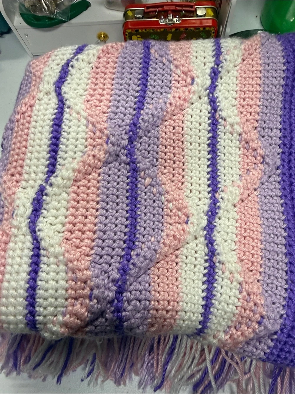 Pastel Pink & Lavender Knit Throw Blanket by